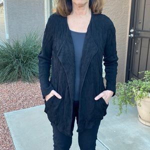 Eileen Fisher Black Textured Cardigan w/ Shawl Collar